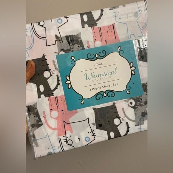 Microfiber Whimsical Cat kitty Printed Sheets Elite Home Products 3 Piece Set - Picture 5 of 5